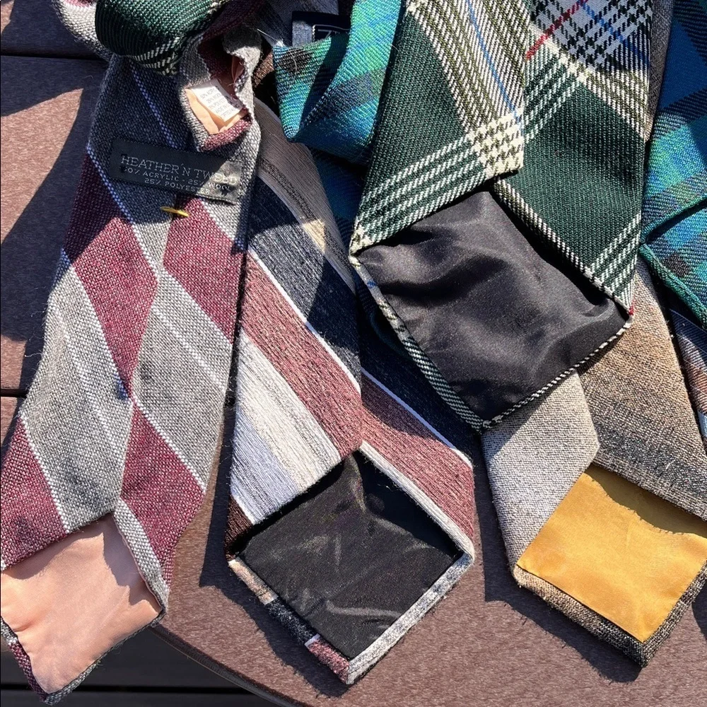 Vintage Men's Plaid Striped and Wool Ties Bundle - Set of 7